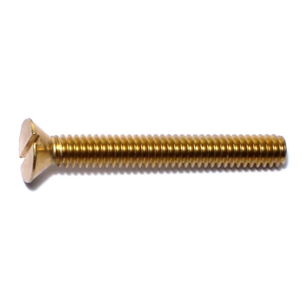 Midwest Fastener 1/4"-20 x 2 in Slotted Flat Machine Screw, Plain Brass, 10 PK 61054 - main